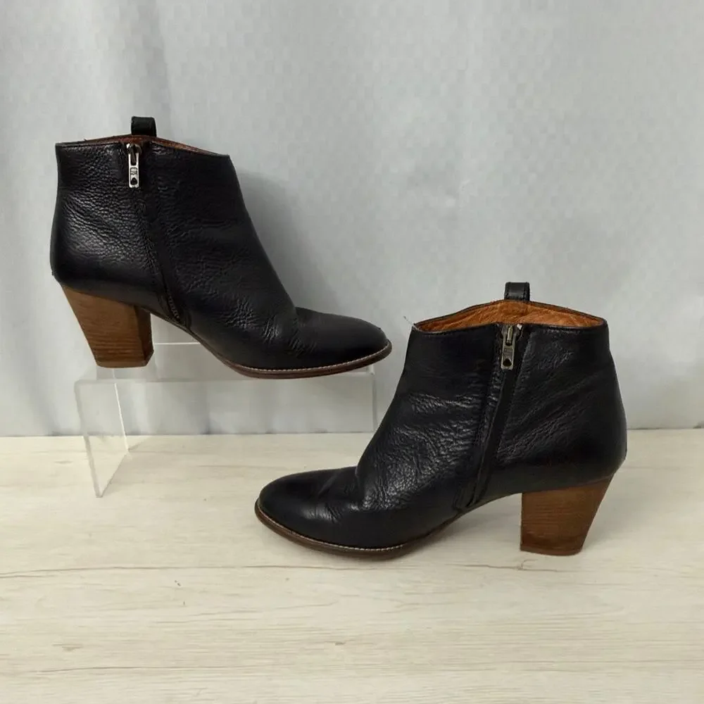 Madewell Billie Ankle Boots Womens Size 8 Black Leather Side Zip Block Heel